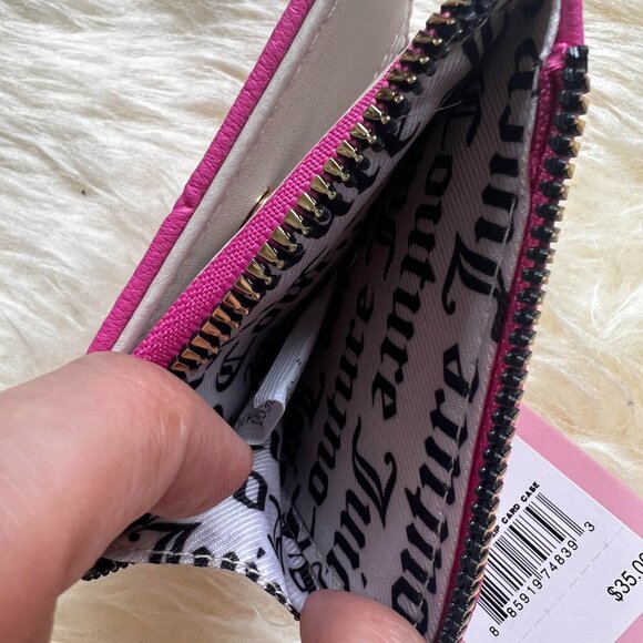 🩷 JUICY COUTURE UPGRADE U L ZIP CARD CASE WALLET JUICY PINK W PAVE HEART 🩷 - Picture 3 of 4
